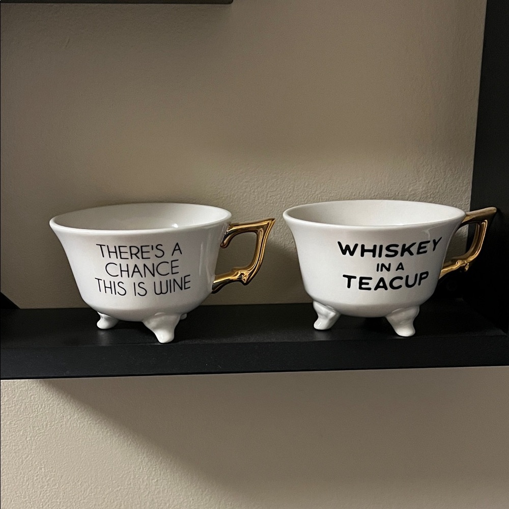 Creative Co-Op White and Gold Teacup